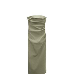 ZARA DRAPED MIDI DRESS Colour: Light khaki SIZE S | 2298/155